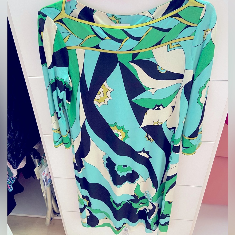 Donna Morgan Vibrant Green and Black Long Sleeve Dress